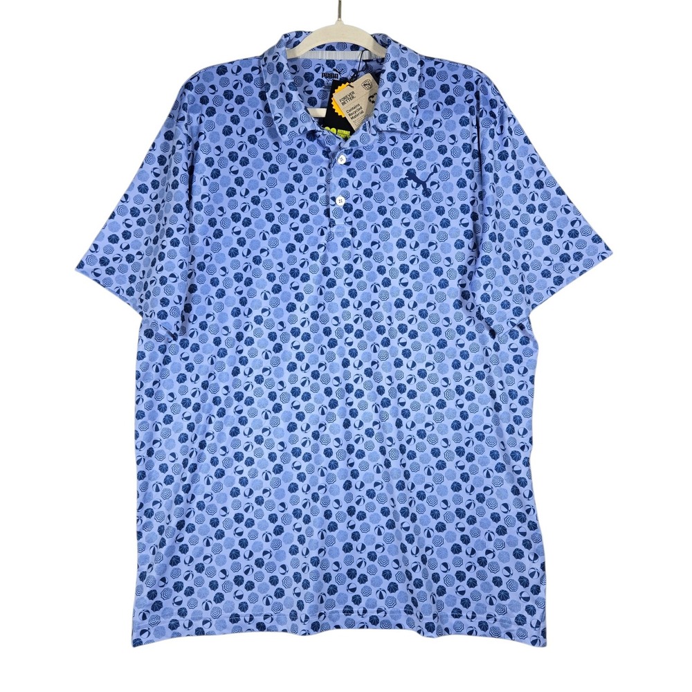 Puma MATTR Golf Polo Shirt Mens Large Lavender Blue Beach Trip Umbrella Novelty